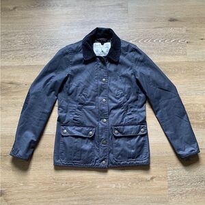 Jack Wills Women Waxed Jacket Blue Plaid Lined Corduroy Collar UK 6 US 2 Barbour